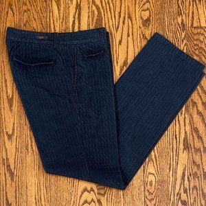 Boss Hugo Boss Navy Pinstripe Corduroy Pants with Flap Pockets Size 32